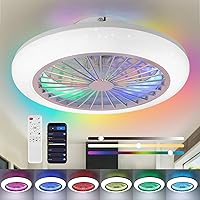 Modern Low Profile Smart RGB Ceiling Fan with Light with App and Remote Control, Dimmable Light Ceiling Fan for Bedroom Living Room White