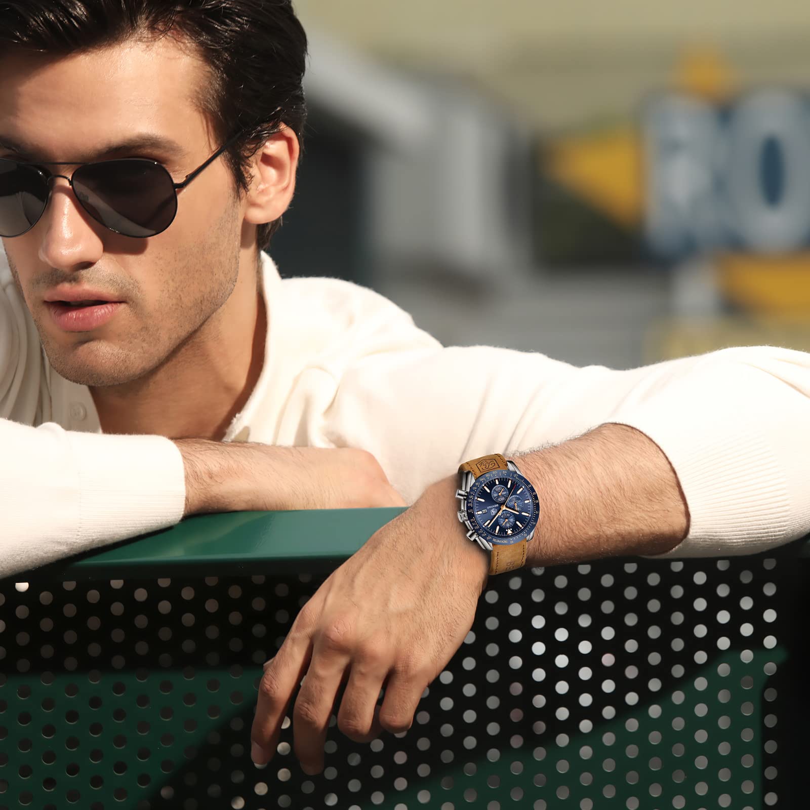 BENYAR herrenuhren Chronograph Analogue Quartz Armbanduhr für männer Lederband Herren Fashion Business Sport Design 30M wasserdicht Elegantes Geschenk für männer