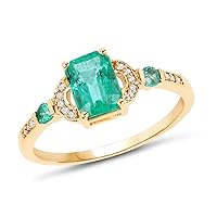 1.08 Carat Genuine Zambian Emerald and White Diamond 14K Yellow Gold Ring