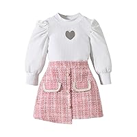 Baby Girl Plaid Outfits Long Sleeve Ribbed Knit Tops Pearl Button Houndstooth Skirts Toddler Fall Clothes 2Pcs Sets