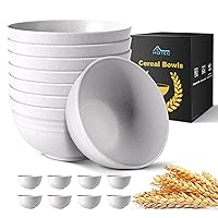 HOTEC Unbreakable Wheat Straw Cereal Bowls - Microwave & Dishwasher Safe Soup and Salad Bowls BPA Free, Set of 8, 26oz, White