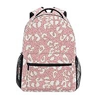 ALAZA Rose Gold & Pink Leopard Print Backpack Purse with Multiple Pockets Name Card Personalized Travel Laptop School Book Bag, Size S/16 in