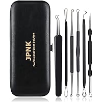 JPNK Blackhead Remover Tool Comedones Extractor Acne Removal Kit for Blemish, Whitehead Popping, 6 Pcs Zit Removing for Nose Face Tools with a Leather Bag (Black)