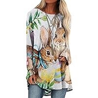 EFOFEI Women's Happy Easter's Day O Neck Tops Cute Rabbit Graphic Sweatshirts Casual Bunny Print Pullover