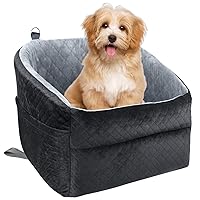 Dog Car Seat for Small/Medium Dogs, Upgrade Dog Booster Seat,Detachable and Washable Pet Car Seats with Thick Cushion Safety Leash and Storage Pockets(Black/Grey)