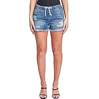 YMI Women's Dream High Rise Jean Joggers Shorts with Tie