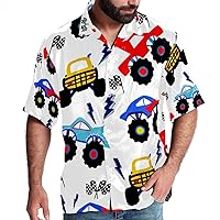 Cartoon Monster Truck Men Casual Button Down Shirts Short Sleeve