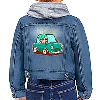 Car Print Toddler Hooded Denim Jacket - Cool Jean Jacket - Art Print Denim Jacket for Kids