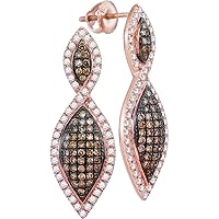 10kt Rose Gold Womens Round Cognac-brown Color Enhanced Diamond Oval Dangle Earrings 1.00 Cttw