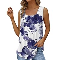 Summer Women Sexy Square Neck Sleeveless Tops Flowy Pleated Tunic Tank Tops for Loose Fit Date Night Fashion Vest