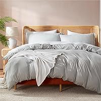 Light Grey Duvet Cover Queen Size - Soft Double Brushed Queen Duvet Cover Set, 3 Piece, with Button Closure, 1 Duvet Cover 90x90 inches and 2 Pillow Shams