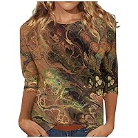 Shirts for Women,Womens Vintage Gradient Print Round Neck 3/4 Length Sleeve Blouse Soft Three Quarter Sleeve Tops