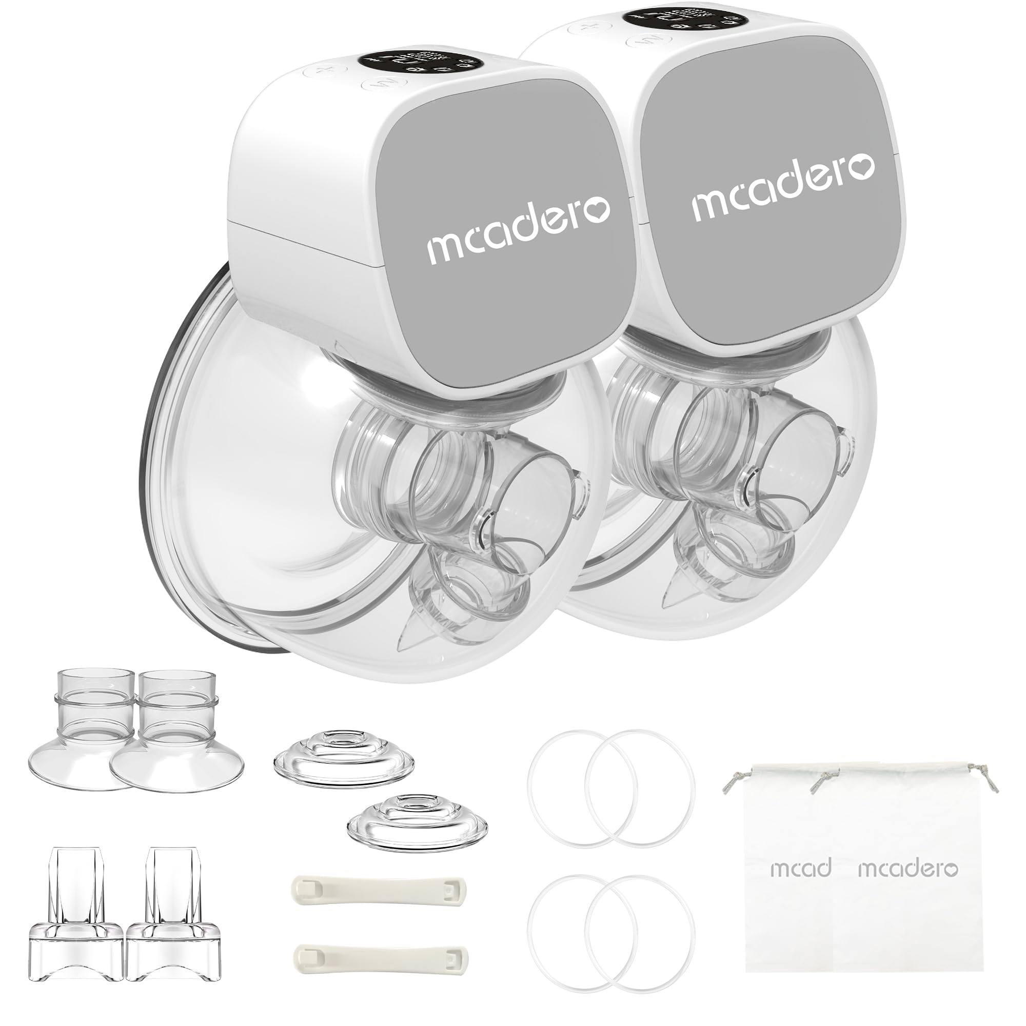 Hands Free Breast Pump, Double Wearable Breast Pump, Portable Electric Breast Pump with 4 Modes & 12 Levels, Mcadero M5-24mm, 2 Pcs Gray