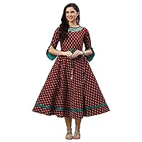 Yash Gallery Anarkali Kurta for Women Cotton Ikat Printed Long Kurti Dress for Girls