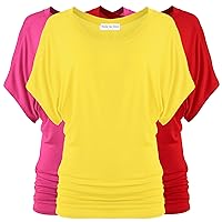 Free to Live 3 Pack Dolman Sleeve Tunic Dressy Business Casual Tops for Women Short Sleeve Shirts Work Outfits Travel Clothes