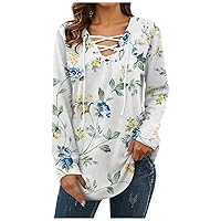 FYUAHI Womens Fall Clothes Ladies Atmospheric Fashion Loose Casual Tie Print V-Neck Long Sleeve Top
