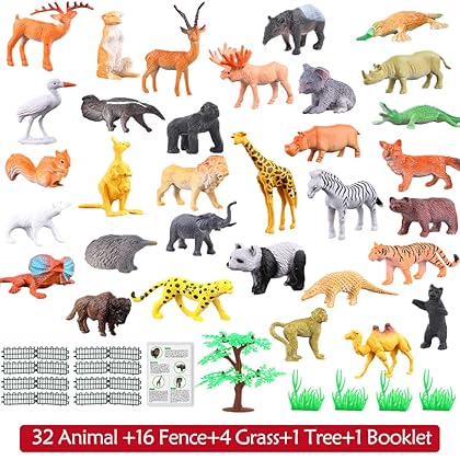 Animals Figure,54 Piece Mini Jungle Toys Set,ValeforToy Realistic Wild Vinyl Plastic Animal Learning Party Favors for Boys Girls Kids Toddlers Forest Small Playset Cupcake Topper