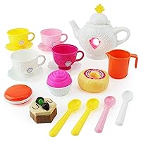 Boley Deluxe Tea Set - 18 Piece Plastic Play Toy Tea Party Set for Little Girls and Toddler Kids