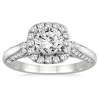 AGS Certified 1 1/4 Carat TW Diamond Halo Engagement Ring in 14K White Gold (J-K Color, I2-I3 Clarity)