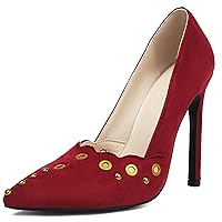 Stiletto Heel Studded Pumps for Women Pointed Closed Toe Silp On Heeled Rivet Spring Shoes