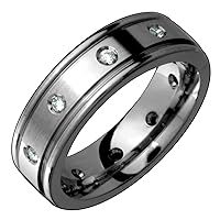 Dalila Elegant Titanium Diamonds Ring with Double Groove Comfort Fit 5mm Wide Wedding Band For Him N Her