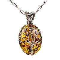 Tree Of Life Copper Wire Hand Wrapped Handmade Gemstone Pendant Necklace