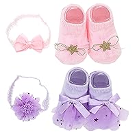 Reborn Doll Accessories 2 Sets Fit Most Baby Doll Accessories 2 Baby Girl Bows Headband ＆ 2 Pair Socks Soft Cotton Clothing Set Gifts for Girls, Doll Shoes