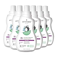 ATTITUDE Baby Laundry Detergent Liquid, EWG Verified, Safe for Baby Clothes, Infant, Newborn, Vegan, Naturally Derived Washing Soap, HE Compatible, Sweet Lullaby, 35 Loads, 35.5 Fl Oz (Pack of 6)