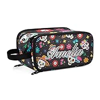 Sugar Skull Halloween Personalized Makeup Bag, Large Capacity Toiletry Bag Wide Opening Cosmetic Bag for Travel Shower Brush Bag for Earrings Necklace