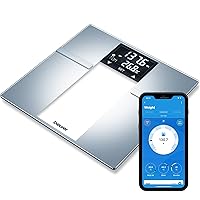 Beurer BF720 Smart Scale for Body Weight, Body Fat, Body Water & More – 400 lb Capacity, Bluetooth App, Calorie Data, User Recognition, XL LCD Display, Glass Digital Bathroom Scale – Grey
