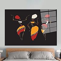 kayra export Wall Decor, Glass Art, Glass Printing, African Dancing Glass Printing, Women Dancers Glass, Black Woman Wall Decoration, (Gold Framed - 48x71 inches)