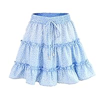 LUAN Mini Ruffle Skirt Women Polka Dot A-line Skirt Short Beach Skirt with Drawstring