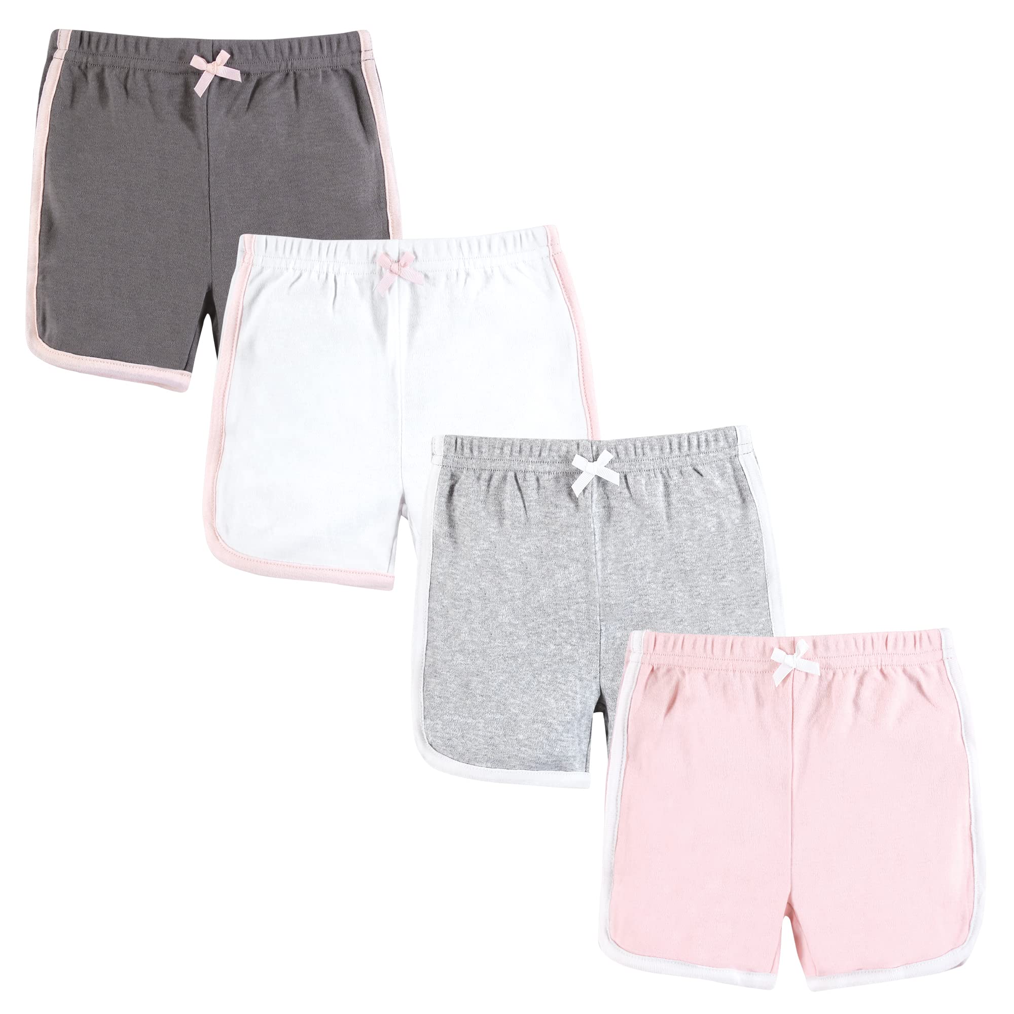 Hudson Baby Unisex Baby and Toddler Shorts Bottoms 4-Pack, Pink White, 0-3 Months