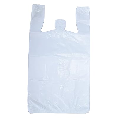 100 Large Plastic Grocery T-Shirt Bags - Plain White 12 x 6 x 21 by JA  Kit