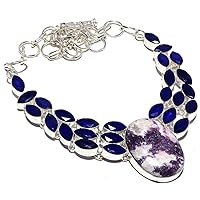 Bertrandite, Blue SAQphire Gemstone 925 Sterling Silver Necklace 18