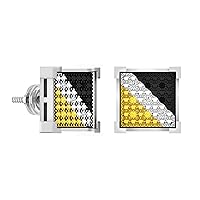 Dazzlingrock Collection 0.07 Carat (ctw) Round Black, Yellow & White Diamond Square (Unisex) Stud Earrings in 925 Sterling Silver