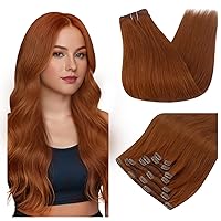 Full Shine Red Clip in Hair Extensions Human Hair Invisible Clip ins for Women Natural Hair Extensions Clip in Extensions Real Human Hair 7Pcs 20 Inch
