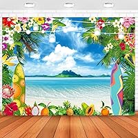 CHAIYA 8X6FT Summer Beach Ocean Backdrops for Photography Blue Sky Seaside Surfboard BackgroundBlue Sky Ocean Palm Leaves Background Birthday Party Decor Baby Shower Photoshoot Prop CY-232