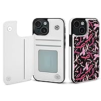 Pink Ribbon Breast Cancer Awareness Wallet Flip Case for iPhone 15/iPhone 15 Plus/iPhone 15 Pro/iPhone 15 Pro Max Kickstand Phone Cover with Card Slots Holder