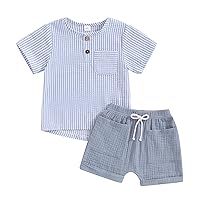 fhutpw Baby Boy Summer Outfits Henley Shirt Soft Pocket Short Sleeve Tops & Shorts Sets Infant 3 6 12 18 Months 2T Clothes (D-Blue, 6-12 Months)