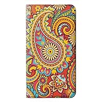 jjphonecase RW3402 Floral Paisley Pattern Seamless PU Leather Flip Case Cover for Samsung Galaxy S24 Ultra