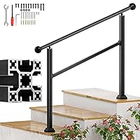3 Steps Handrails for Outdoor Steps, Heavy Duty Stair Railing, No Rust Aluminum Hand Porch Railing kit, Adjustable Staircase Handrail for 2 to 3 Steps, Sturdy Hand Rails for Outdoor Concrete Steps