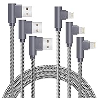 3 Pack 6FT 90 Degree iPhone Charging Cable 2.4A Super Fast Charging Cable Compatible with iPhone Xs Max/XS/XR/7/7Plus/X/8/8Plus/6S/6S Plus/SE (Gray, 6FT)
