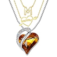 Layer Necklaces Bundle - Brown Crystal Heart + Heart Arrow Pendant + Initial Letters