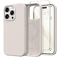 for iPhone 15 Pro Max Case Silicone, Compatible with Magsafe, 2X Camera Protector + 2X Screen Protector, Soft Anti-Scratch Microfiber Lining, Liquid Silicone Shockproof Phone Cover, Stone