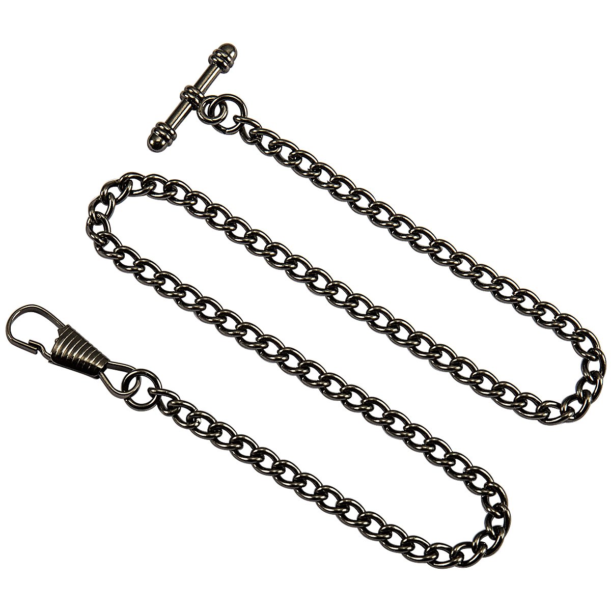 ManChDa Black 13 Inch Single Albert Curb T-Bar Pocket Watch Chain Link