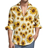 Sunflower Mens Long Sleeve Shirts Casual Button Down Shirts for Men Summer Beach Tees with Pocket