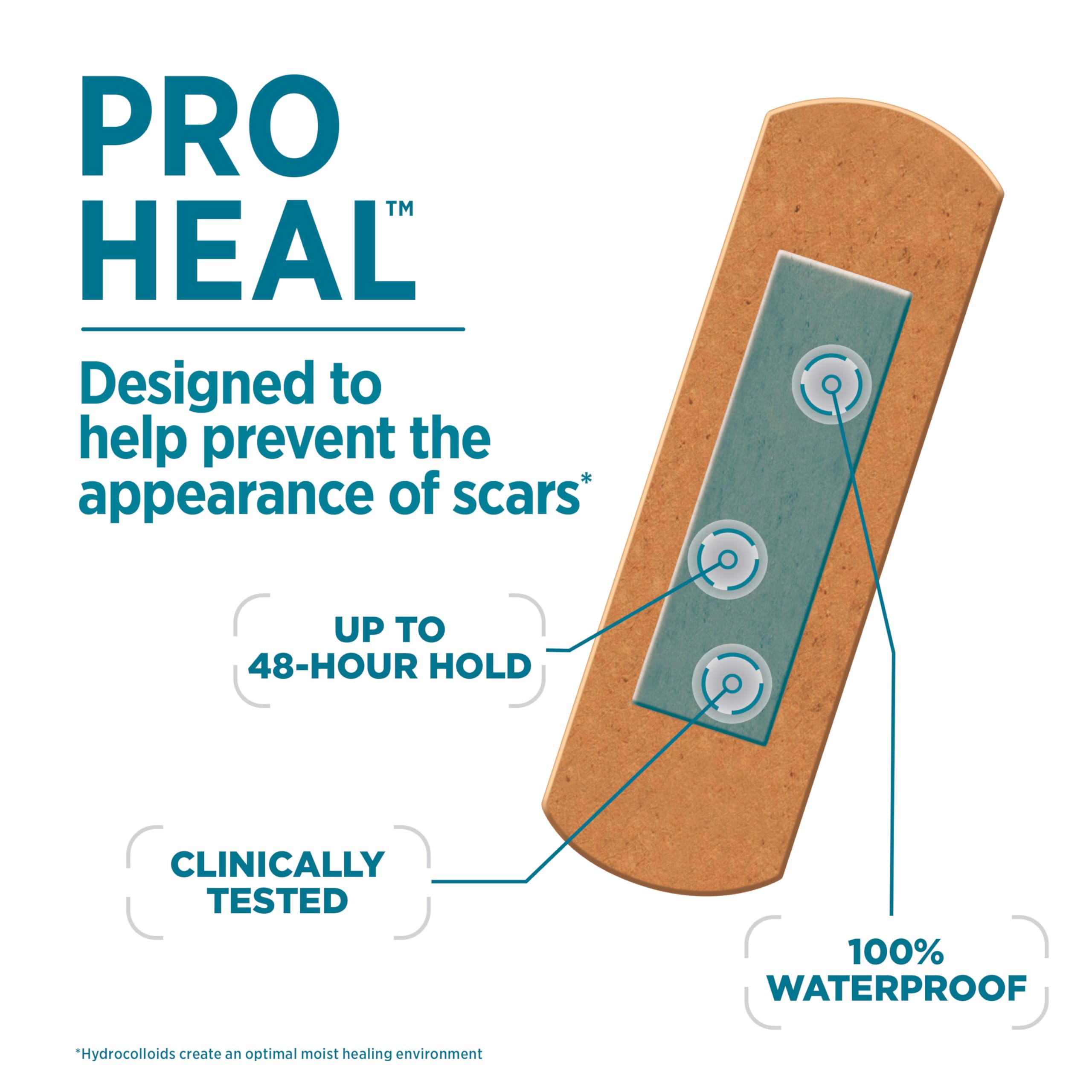 Band-Aid Brand Pro Heal Adhesive Bandages with Hydrocolloid Gel Pad, Clinically Tested Waterproof Bandages, Better Healing of Minor Wounds, Sterile First Aid Bandages, All One Size, 10 ct