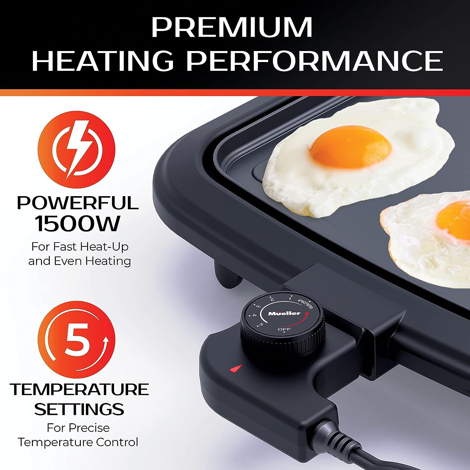 Mueller HealthyBites Electric Griddle Nonstick, 20 Inch Eco Pancake Griddle Grill Teflon-free, 10 Eggs at Once, Cool-Touch Handles & Slide-Out Drip Tray, for Breakfast Pancakes, Burgers, Eggs