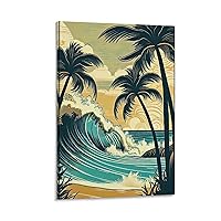 THAELY Ocean Palm Tree Painting Decorative Art Poster - Home Canvas Wall Decor Art Aesthetic Canvas Painting Wall Art Poster for Bedroom Living Room Decor 16x24inch(40x60cm) Frame-style